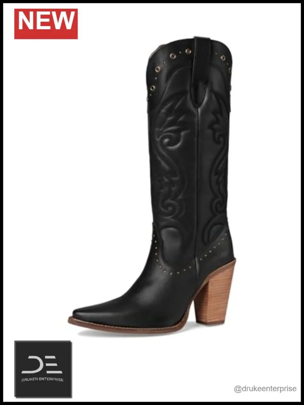 Dingo Leather Knee High Snip Toe Block Heel Boots Zip Closure